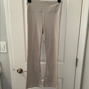 Beige Ribbed Flare Leggings by Calvin Klein